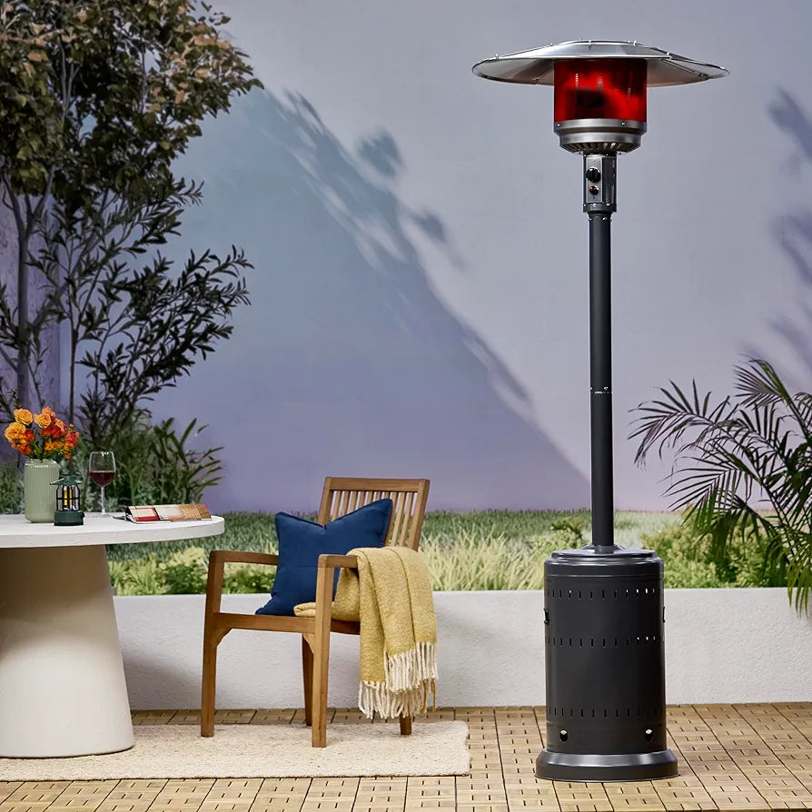 Amazon Basics 46,000 BTU Outdoor Propane Patio Heater with Wheels, Commercial & Residential, Slate Gray, with Water Tank, 32.1 x 32.1 x 91.3 inches 