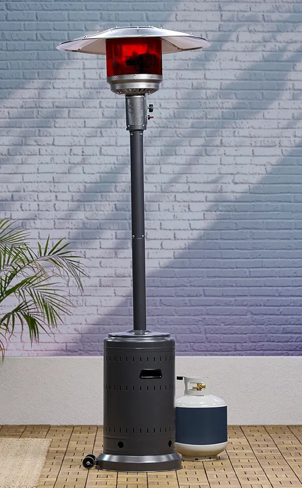 Amazon Basics 46,000 BTU Outdoor Propane Patio Heater with Wheels, Commercial & Residential, Slate Gray, with Water Tank, 32.1 x 32.1 x 91.3 inches 
