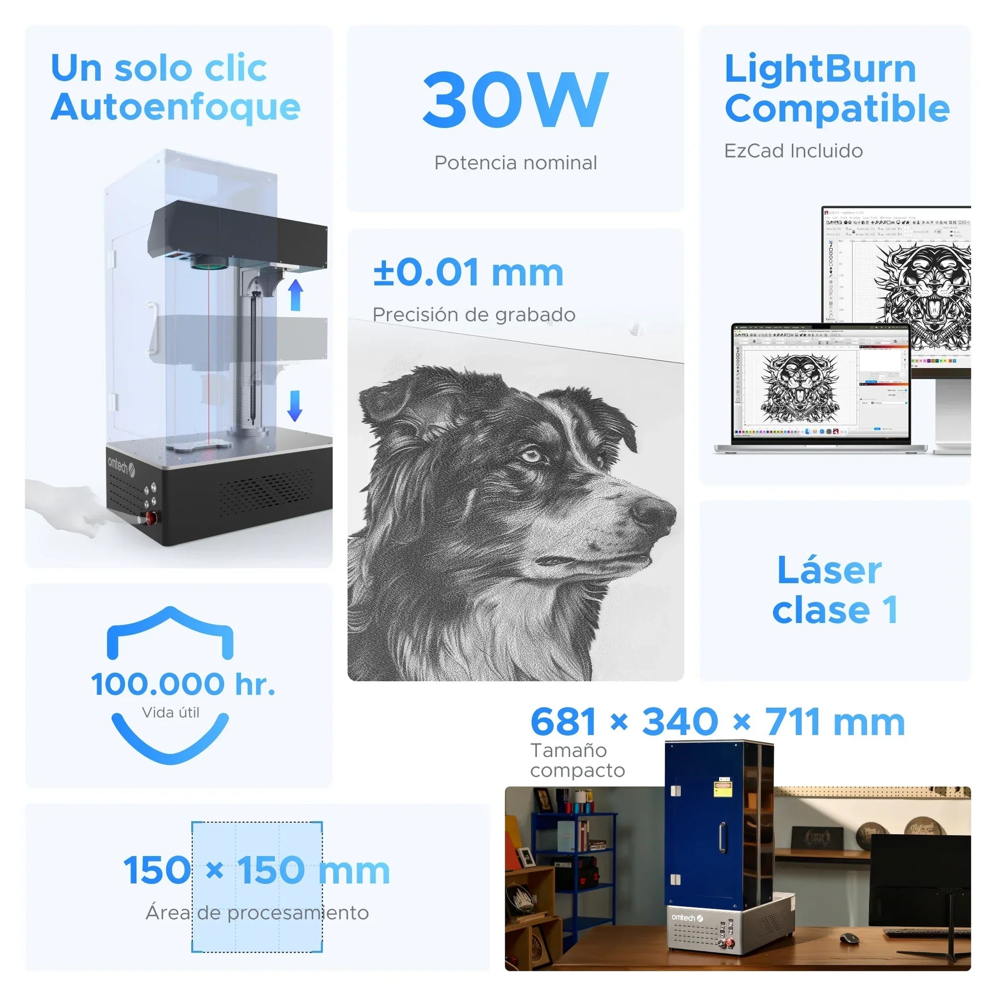 30W Marcador Láser de Fibra para Marcado en Metales, Enfoque automático | F30C